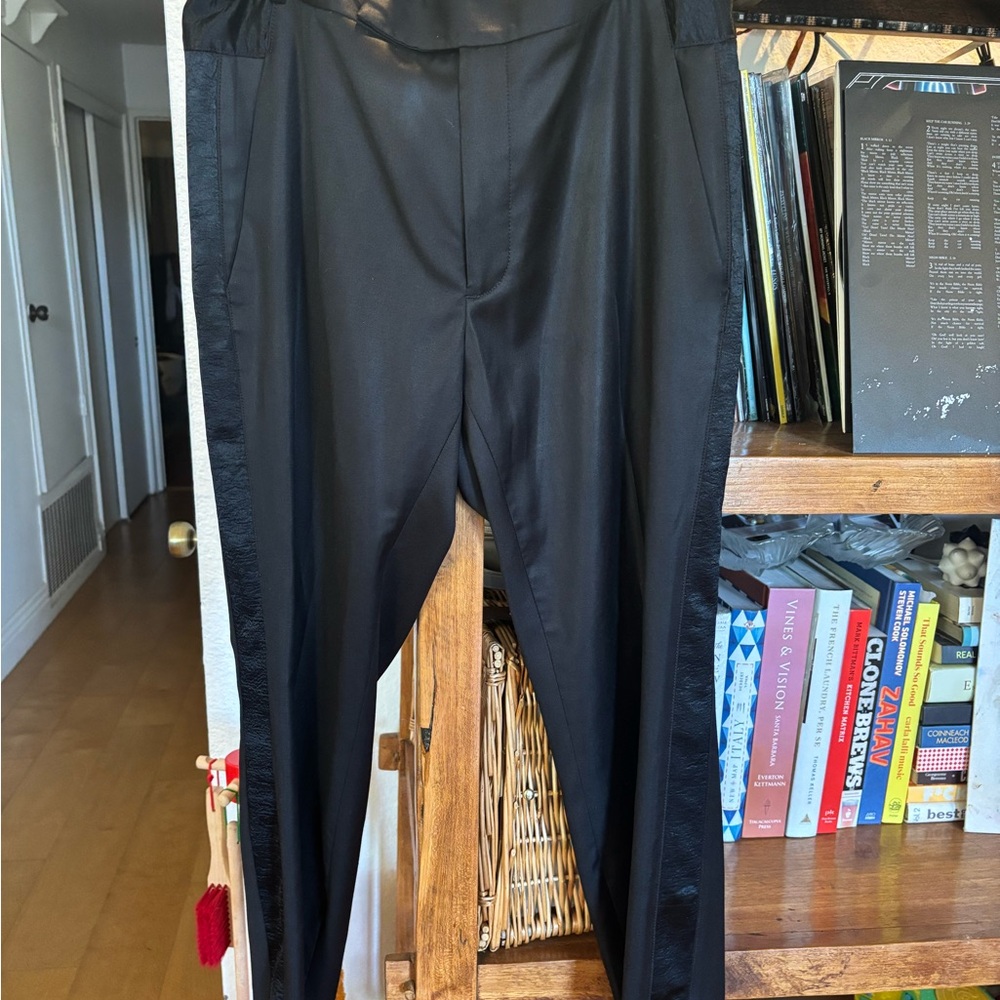 Helmut Lang Wool Twill Tapered Trouser with Satin Detail